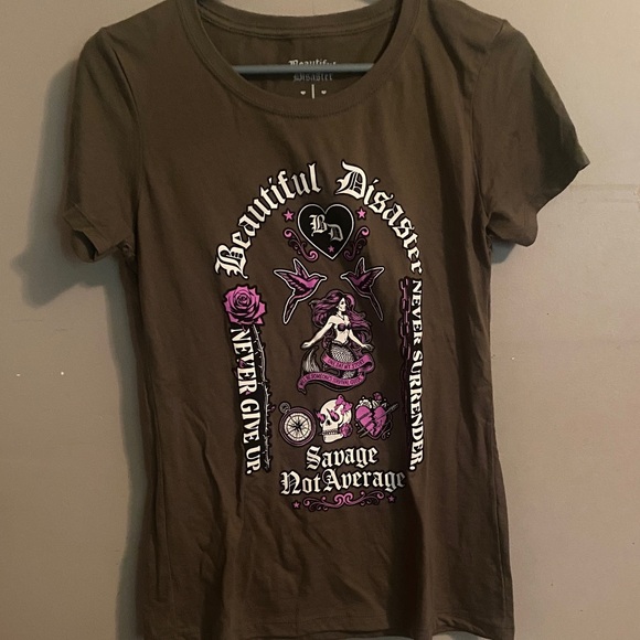 Beautiful Disaster Tops - Beautiful Disaster olive Tee